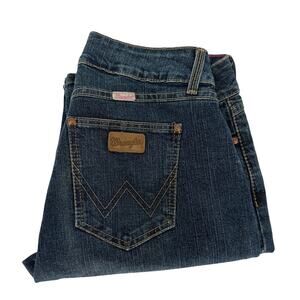 Wrangler Premium Patch Jeans Women's 9/10 x 32 Low Rise Boot Cut Pink Ribbon Mae